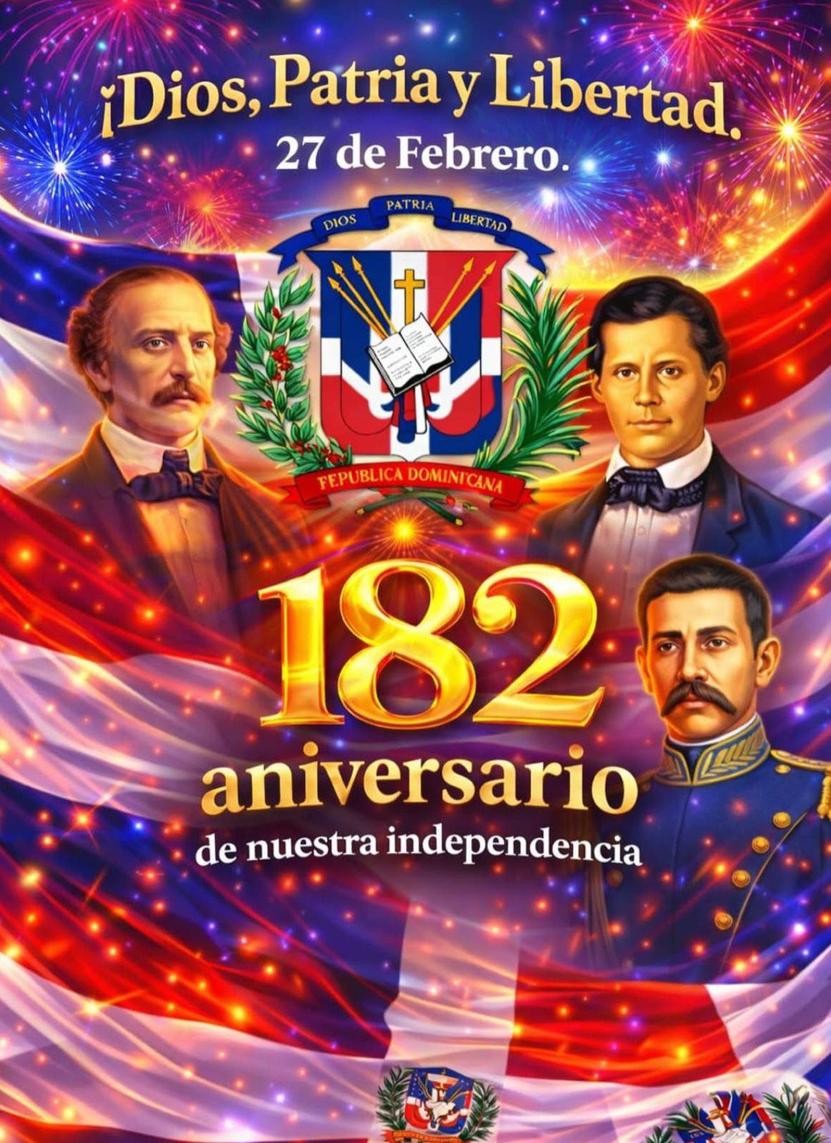 Hoy celebramos con orgullo el 182 aniversario de nuestra Independencia Nacional, una fecha que nos une como pueblo y nos recuerda la valentía, la lucha y el amor por nuestra tierra.